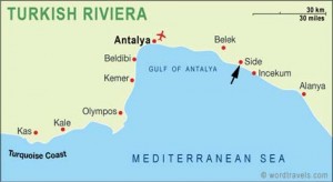 How far is Alanya from Side