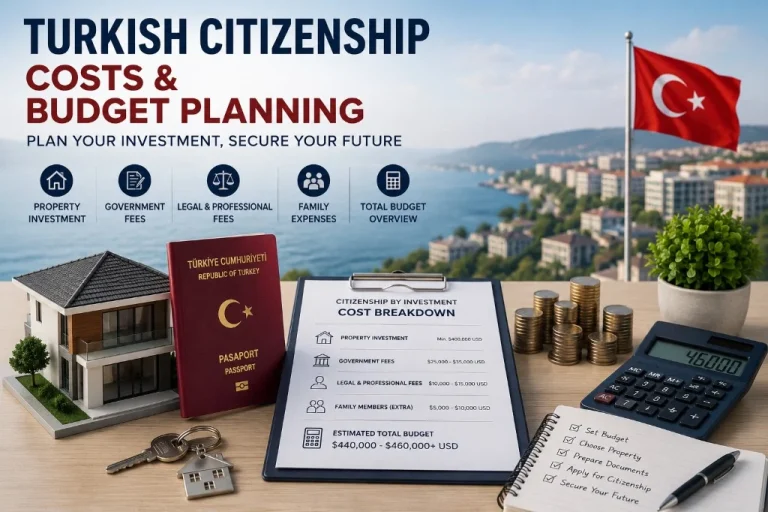 Cost planning for Turkish citizenship by investment including property purchase, government fees and legal expenses.