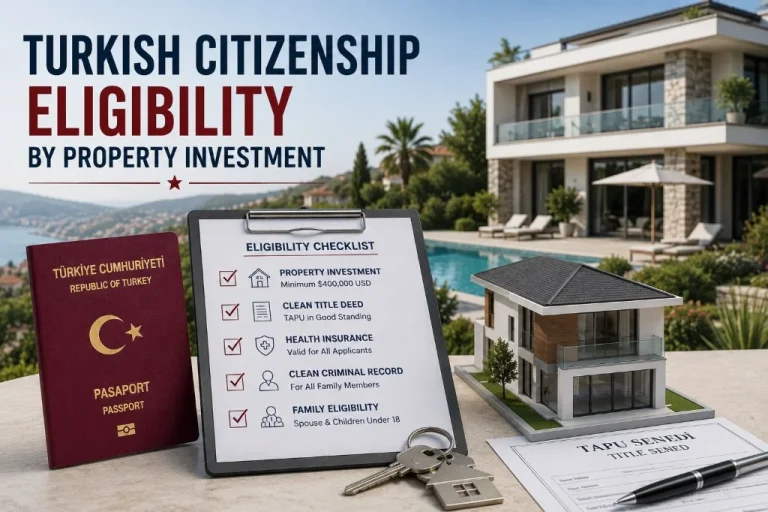 Turkish citizenship by investment eligibility checklist with passport, TAPU title deed and property documents.