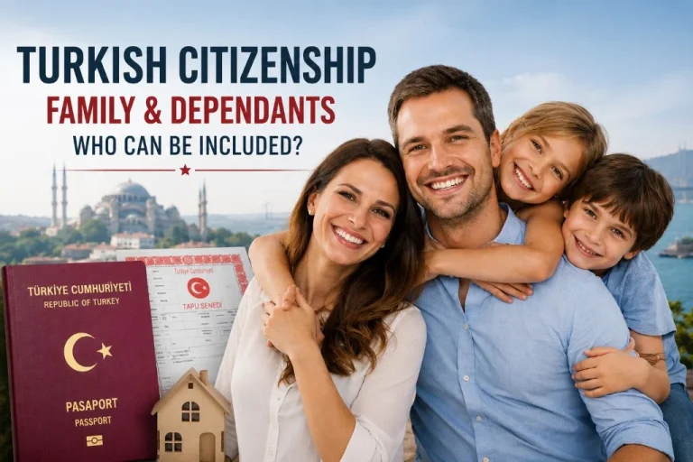 Family applying for Turkish citizenship by investment with passports, title deed and supporting documents.
