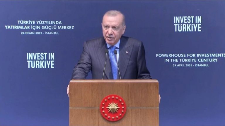 President Erdoğan speaking at an Invest in Türkiye event in Istanbul on 24 April 2026